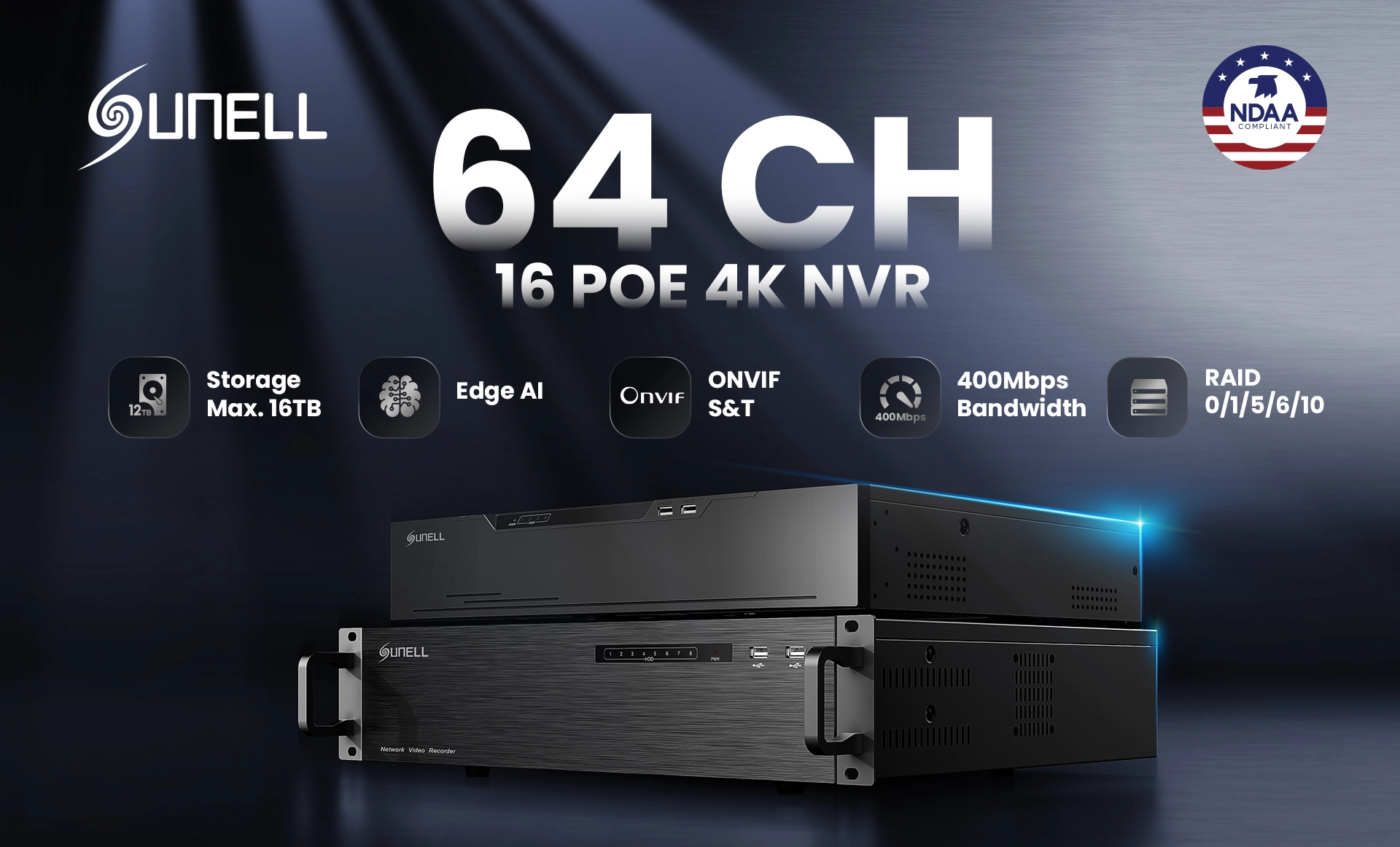 Sunellが、比類のない監視ソリューション向けの新世代64-CH POE AI NVRを発表