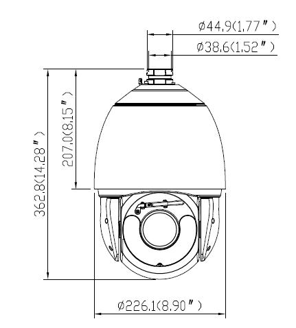 Dimensions of 7-inch 4MP 30x IR PTZ Network Camera